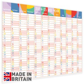 Academic Wall Planner 2024/2025 – School Teacher Calendar 2024-2025 Mid Year Months in Columns - Family Revison Planners 2024 2025 College Essentials