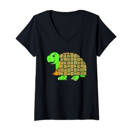Womens Pattern Shell Tortoise at a Snail Pace V-Neck T-Shirt