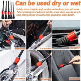 QeeHeng Auto-Reinigungsbürsten-Set für die Reinigung von Rädern, Innen- und Außenbereich, Leder, inklusive 5 Wildschweinborsten, 3 Drahtbürsten, 1 Lüftungsbürste,15-teiliges