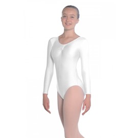 Roch Valley Martene with Ruffled Top Made From Shiny Nylon/Lycra Long Sleeved - White