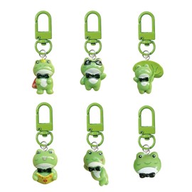 MOZXIRZ 6 Pcs Cute Frog Keychain Women Girls Kawaii Accessories Bag Charms Metal Pendant Car Key Ring (6Pcs)