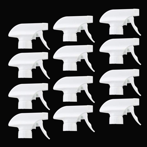 AMORIX 12PCS Trigger Sprayer White Spray Top Heavy Duty Replacement Nozzles for Plastic Bottles with Mist Spray & Stream Sprayer, Fits 28/400 Bottles + Free Tag Stickers