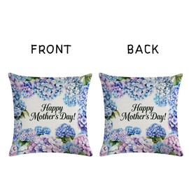 AliCarr Happy Mothers Day Decorative Throw Pillow Covers - Hydrangea Spring Floral Design Cushion Cover, 18x18 Inch Square Throw Pillowcase for Home Decor Gifts 1pc(Hydrangea)