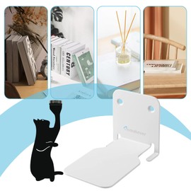Invisible Floating Bookshelves with Magnetic Cat Decor, Heavy-Duty Book Organizers, Wall Mounted Bookshelf, Iron Storage Shelves for Bedroom, Living Room, Office (Small) (White, Catshelf 1Pc)
