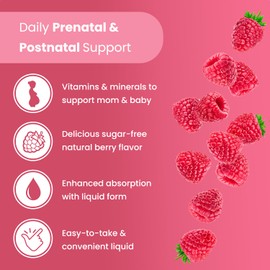 Prenatal & Postnatal Multivitamin for Women | Sugar Free Liquid Prenatal Vitamins for Women with Folate, Choline & Organic Fruits for Preconception, Pregnancy & Nursing | Vegan & Non-GMO