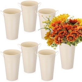 Chumia 6 Pcs Christmas Buckets Bulk Flower Bar Supplies Galvanized Vase Wedding Metal Bouquet Pail for Cut Flower with Handle Planter French Centerpiece Farmhouse Florist Rustic(White,9.8 Inch)