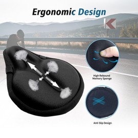 Bicycle Seat Cushion, HUIOK Wide Gel Exercise Bike Seat Cushion for Women Men Comfort, Fits Spin, Stationary and Cruiser Bikes, Indoor Outdoor Cycling, Water Dust Resistant Cover Included