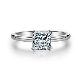 Simple Princess Cut Solitaire Engagement Ring Square 1.25 Ct Cubic Zirconia Bridal Ring 925 Sterling Silver (Silver, 5)