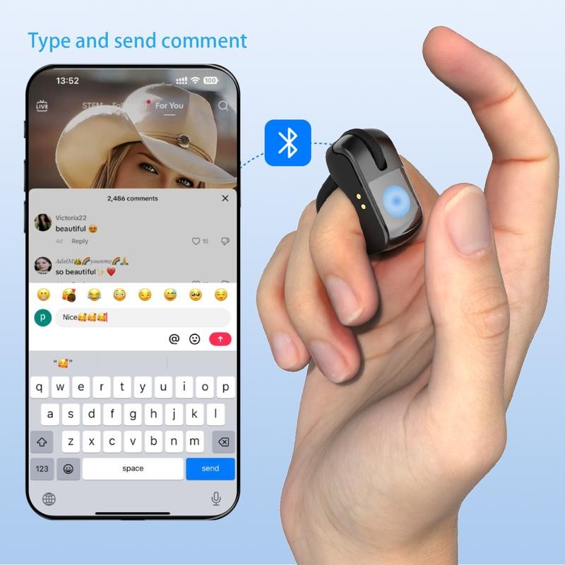 Bluetooth Remote Control Scrolling Finger Ring Air Mouse with Touchpad