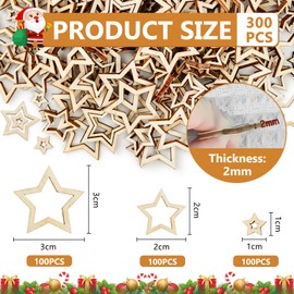 Pack of 300 Wooden Stars Scatter Decoration, Wooden Stars for Crafts, Christmas Decoration, Wooden Stars, Christmas Decoration, DIY Crafts, Party Decoration, Table Decoration, 3 Sizes (1/2/3) cm