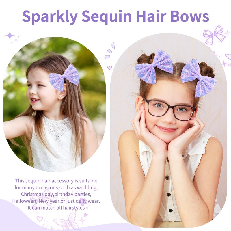 5" Glitter Purple Hair Bows for Girls Alligator Clips Sparkly
