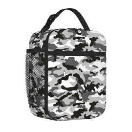 HKHEHOP Black Grey White Camo Lunch Bag Insulated Reusable Lunch Box Lunch Tote Lunchbox Portable Bento Bags For Men Women Office Work Travel Picnic Camping