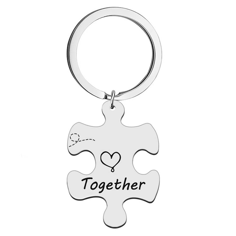 LEEQBCR 2 Unisex Couples Keyring Stainless Steel Pendant Puzzle Silver