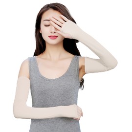 Bellady Women Outdoor Sun Block Soft Long Arm Sleeves Fingerless Gloves,Khaki