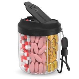 Hionxmga Tablettenbox mit 7 großen Fächern, Pillendose für unterwegs, Pillen-Organizer für Ergänzungs, Pillenspender mit Anti-Misch-Design, BPA-freier Pillenbehälter mit 20 Stück Etiketten, Schwarz