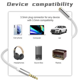 3.5mm Male to Female Audio Cable, Headphone Stereo Jack Extension Cord Compatible with Smartphone, Tablet, MP3 Player and More, 6.5ft, Silver