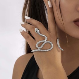 Dervivea Gothic Snake Hand Bracelet Gold Snake Bracelet Open Snake Bracelet Cuff Bracelet Punk Snake Bracelet Adjustable Wrap Bracelet Jewellery for Women and Girls, Zinc