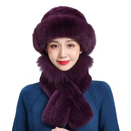 Women Winter Faux Rabbit Fur Trimmed Cloche Hat with Scarf Set Furry Warm Beanie Collar Scarf Set for Ladies