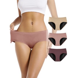 TIICHOO TIICHOO Period Pants Heavy Flow Soft Absorbent Washable Incontinence Pants Women Pack of 3(3XL, Brown/Rose Gold/Beige)