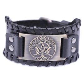 TEAMER - Silver Alloy Leather Bracelet Cuff Unisex Modern, Unit size, Leather, No information