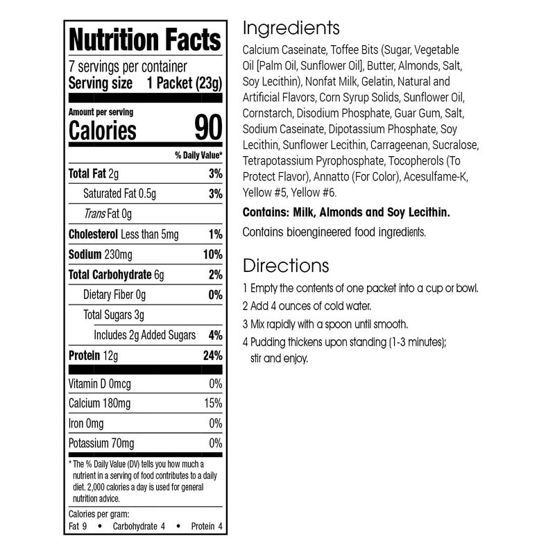 WonderSlim Protein Pudding, Toffee Cream, 90 Calories, 12g Protein (7ct)