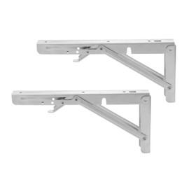 FlyGulls 2 Pack Folding Shelf Brackets Foldable Right Angle Brackets Black White Wall Mounted Brackets for Shelves (Sliver) 8"