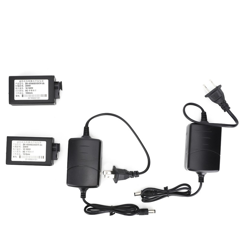 2Pcs Media Converter Single Mode SC Interface 20KM 10/100Mbps 100-240VAC
