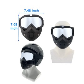 LJDJ Motorcycle Goggles with Removable Face Mask - Dirt Bike ATV Motocross Eyewear Anti-UV Adjustable MX Riding Offroad Cycling Motorbike Protective Glasses Racing Combat Tactical Military Goggles