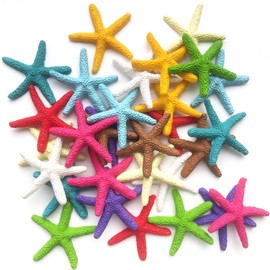 Toosunny 30 Pieces Starfish Decor, Colorful Resin Pencil Finger Starfish Decorative & Dried Starfish Ornaments for Wedding Party Christmas, Home and Crafts Project