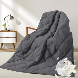 Deodar Natural Down Fiber Throw Blanket Couch, Sofa Down Fiber Blanket Throw Outdoor Lightweight Peach Skin Fabric, 50"X70", Dark Gray