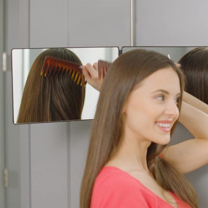 HIEEY 3 Way Mirror for Hair Cutting with LED,360 Trifold