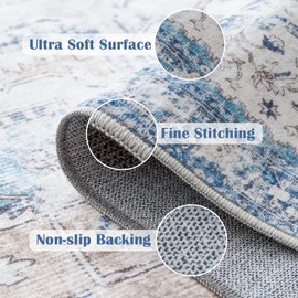 Jinchan - Alfombra de entrada de 2 x 3 pulgadas, lavable, suave, clásico, estilo retro, envejecido, ligera, antideslizante, para entrada, baño, cocina, sala de estar, recámara, color azul