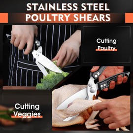 Japaknives Heavy Duty Poultry Shears,Detachable Kitchen Scissors for Chicken|Meat|Fish,Sharp Kitchen Shears with Serrated Edge,Stainless Steel Cooking Scissors for Thanksgiving Christmas (Black)