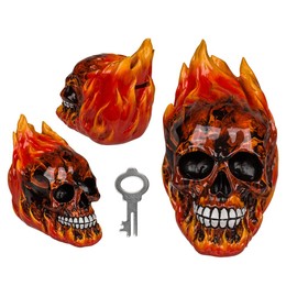 Money Box with Lock Skull with Fire Approximately 16 x 16 cm Polyresin Red