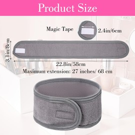 Wanmu 3 Pack Spa Facial Headband, Adjustable Soft Hair Towel Wrap for Women, Non-Slip Stretchable Makeup Head Band for Washing Face, Sports, Makeup and Shower(Grey, Black, Pink)