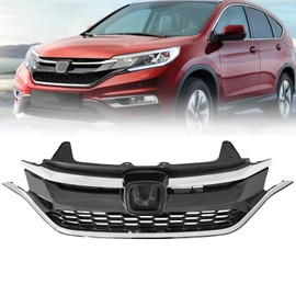 DIBON AUTO Front Bumper Grille For 2015 2016 Honda CRV CR-V Black With Chrome Trim Honeycomb Mesh Upper Grill