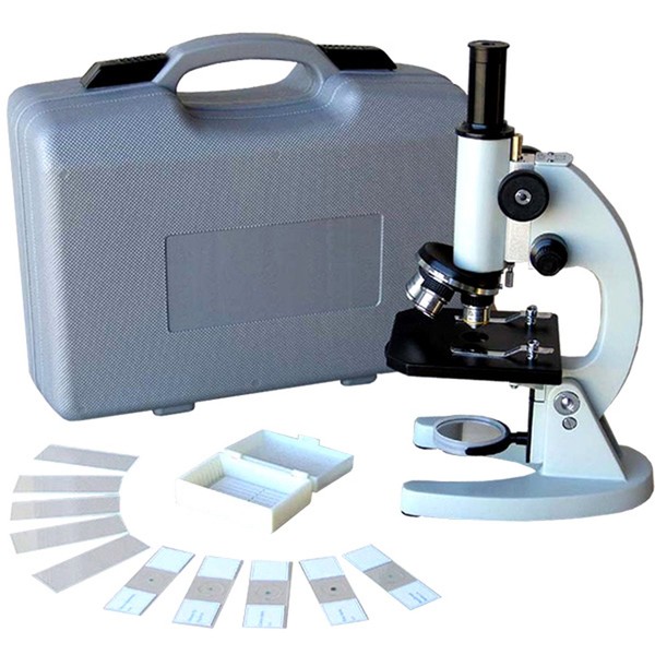 AmScope M60A-ABS-PB10 Beginner Microscope Kit, Mirror Illumination, WF10x and WF16x Eyepieces, 40x-640x Magnification, Includes Case, 5 Blank Slides, and 5 Prepared Slides