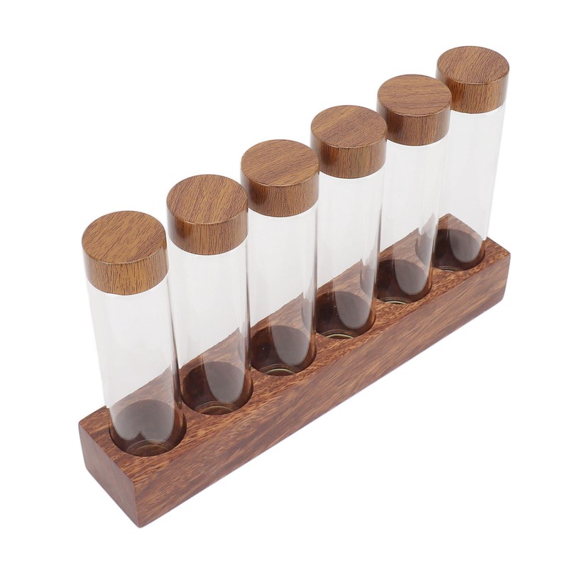 Coffee Bean Storage Tubes with Walnut Wood Stand Lid Glass