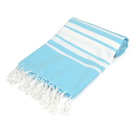 DII 100% Cotton Turkish Fouta Towel, Fast Drying, Ultra Soft, Absorbent Multi Use Blanket - Aqua Variegated Stripe