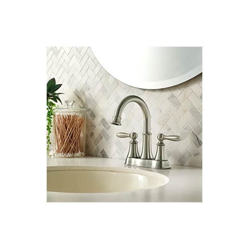 Pfister Courant Bathroom Sink Faucet, 4-Inch Centerset, 2-Handle, 3-Hole, Brushed