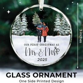 First Christmas Married Ornament 2025 - Wedding Mr and Mrs Gifts - Wedding Gifts for Couples 2025- Just Married Gift for Newlywed Couple, Bride, Groom - Glass Ornament