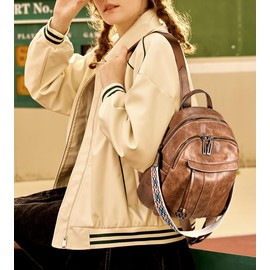 UTO Backpack Women's Small Shoulder Bag PU Leather Waterproof Large Capacity Many Compartments Removable Shoulder Strap Backpack Handbags Women Daypack Everyday Work Outdoor Travel Brown, 1309 Brown