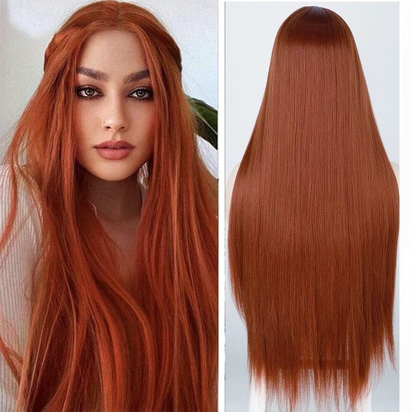 ATAYOU Copper Red Wig Auburn Lace Front Wig,Ginger Wig for