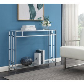 Town Square Chrome Console Table with Shelf, Glass/Chrome