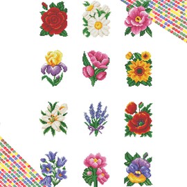Huacan Diamond Painting Mini Picture Kits 12 Pcs Cartoon Flowers Pattern Diamond Art Kit DIY Full Round Drill Mosaic Canvas for Beginners Handmade Home Decor 5.9x7.87 in