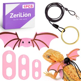 ZeriLion 3 Sizes Adjustable Soft Leather & Nylon Bearded Dragon Harness and Leash Set Reptile Lizard Leashes for Outdoor Walking-Pink