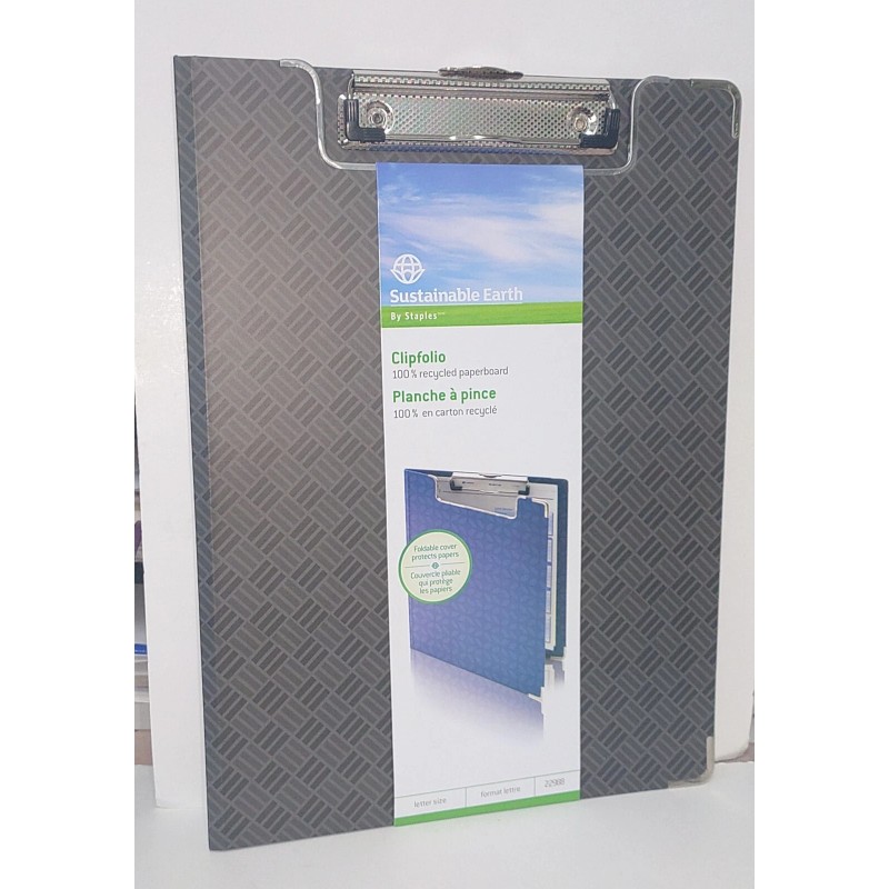 Staples Sustainable Earthby Staples Clipfolio Black Letter Size 3 Pack