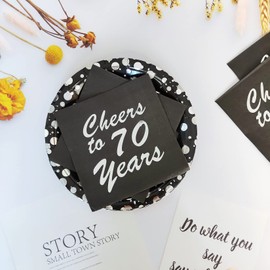 40pcs Silver Black 70th Birthday Beverage Cocktail Party Napkins,Perfect for 70th Birthday 70th Anniversary Party Supplies for Women and Men