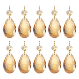 PATIKIL Teardrop Crystal Chandelier Pendants Beads, 10 Pack 60mm Length 38mm Chandelier Prisms Parts Ornaments Hanging Beads for DIY Arts Crafts Decoration, Electroplating Gold Tone