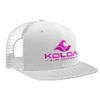 Koloa Surf Mesh Back Wave Logo Trucker Hat in White/White Neon Pink Logo